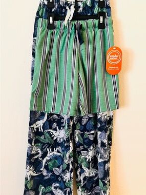 Wonder Nation Green Stripe & Dinosaurs 2 Piece Kids Pajama Set Shorts/Pants SzS